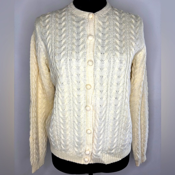 Robert Scott Sweaters - Vintage Robert Scott 100% Wool Cable Knit Fisherman Button Up Sweater SZ Med
